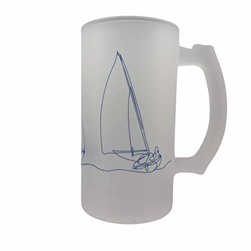 M & G Mustard & Gray Regatta Handled Frosted Beer Glass | Sailing Beer Stein 450ml