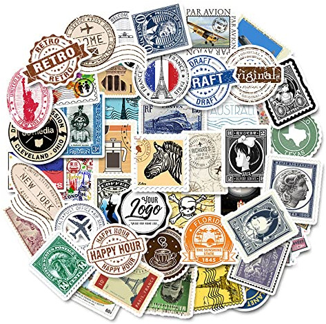 50 st vintage stämpelklistermärken, scrapbooking journal klar dagbok washi klistermärke tillbehör för gör-det-själv-hantverk, dagbok, kalender, dekoration