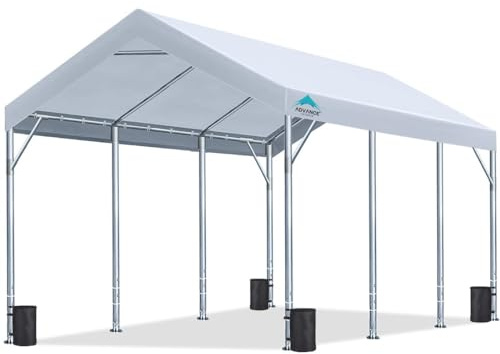 ADVANCE OUTDOOR 12x20 ft Heavy Duty Carport Potable Car Canopy Garage Party Tent Boat Shelter, Adjustable Height from 9.5 ft to 11 ft, White