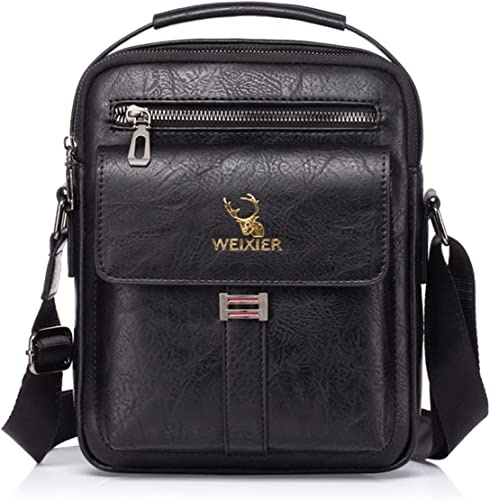 Hjkiopc Bolsos de hombro para hombre Bolso Bandolera de Viaje Bolsa de Mensajero Bandolera piel Honda Vintage Impermeable Pequeña Bolsa(Cuero-Negro)
