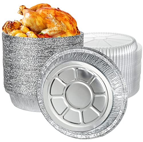 YAYODS 50 Sets 7 Inch Round Foil Trays, 720ML Disposable Foil Food Containers with Lids, Durable Foil Trays for Party, Baking, Food Storage, and Takeaway Containers