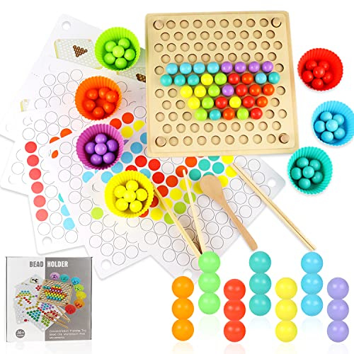 Juguetes de Madera Perlas Montessori Juegos Educativos Juego Motricidad Fina Juguetes Niños 3 4 5 6 Años Juguete Educativos Juego Clasificación Montesori Jugetes para Niño Niña Regalos