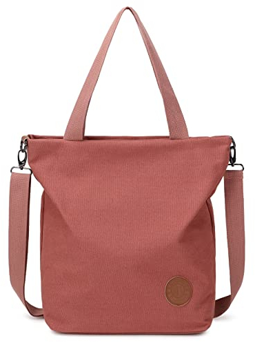 JANSBEN Damen Canvas Handtasche Schultertasche Casual Multifunktionale Umhängetaschen Groß für Arbeit Schule Shopper Lässige täglich (Rosa)