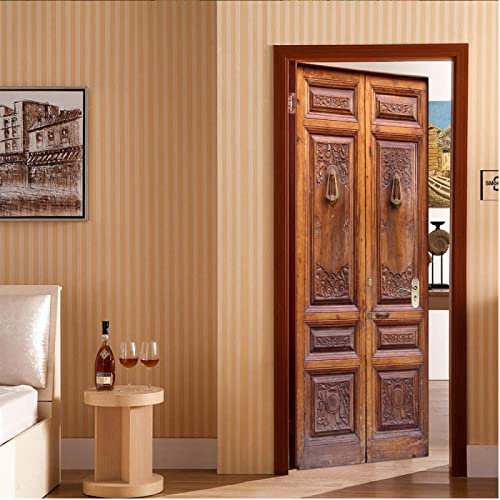 Tür tapeten 3d selbstklebend Braun & Holztüren Türposter Türaufkleber Abnehmbare Vinyl türfolie Fototapete diy Wandbild Wohnzimmer Schlafzimmer Kinderzimmer Badezimmer B100 x H200cm