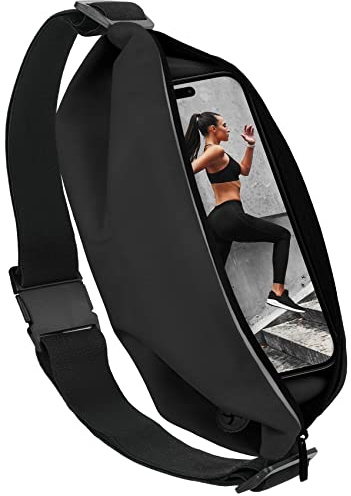 moex Lauftasche Jogging für iPhone 13 Pro Max Handytasche zum Joggen, Handy Laufgürtel, Bauchtasche Sport Laufgurt Fitness Running Belt, Sportgürtel Hüfttasche, 1 Fach, Schwarz