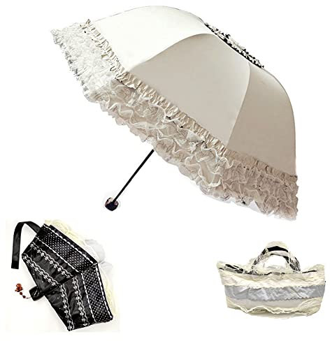WANLIAN Folding Travel Umbrella UV Resistance Princess Lace Parasol Umbrella For Women Girls sunshades with lace decoration (white 01)