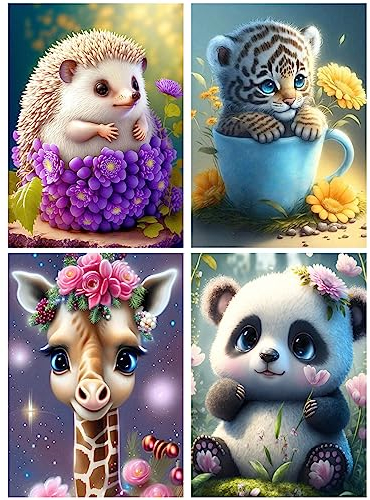 SHUIBIAN 4PCS Diamond Painting Set Leopard Panda Giraffe lgel Tiere 5d DIY Diamant Painting Bilder, Malen nach Zahlen, Diamant Malerei Kits Für Wand Dekoration