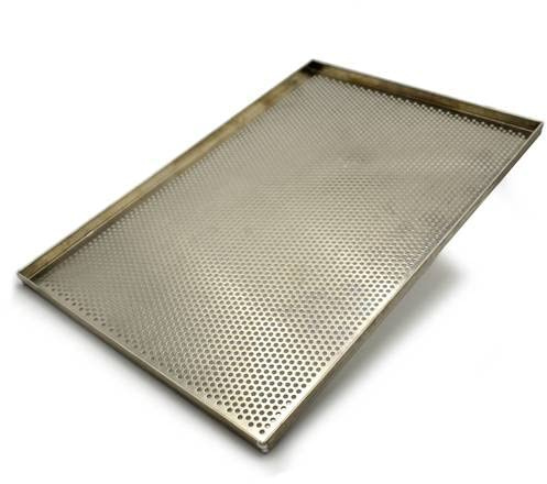 Teglia professionale con fondo forato dimensioni 60x40 bordo dritto h. 2 fori 5 mm in alluminio puro