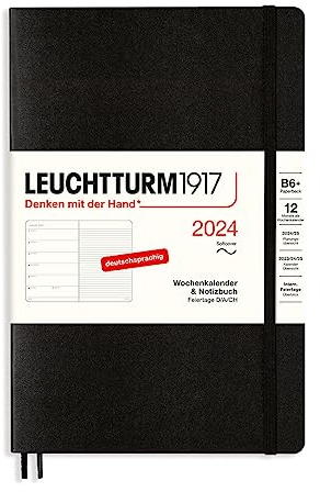 LEUCHTTURM1917 367819 Wochenkalender & Notizbuch Paperback (B6+) 2024, Softcover, Schwarz, Deutsch, 12 Monate
