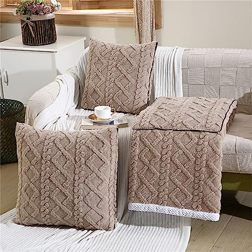 Surwin Jacquard Cuscino Coperta 2 in 1, Coperta da Viaggio Flanella Morbida e Accogliente Trapunta Estivo Supporto per Schiena Cuscino per Divano/Ufficio/Sedia (105x150cm,Colore Kaki)