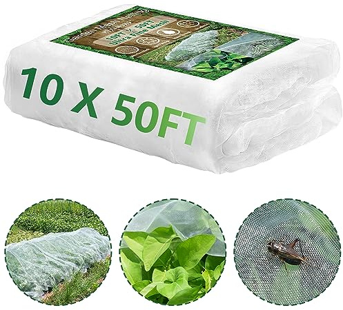 10 * 50FT Ultra Fine Garden Mesh Netting Pest Barrier, White Plant Covers for Outdoor Patio Greenhouse Crops Vegetables Fruit Flower Garden Protection, Row Covers Fabric Screen Insect Bug Bird Netting