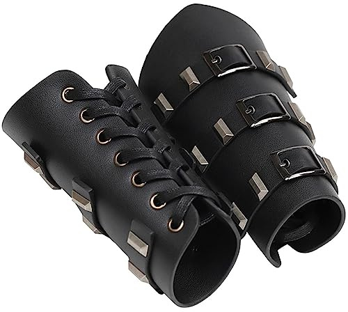 Herren Handschuhe Mittelalter Wikinger-Ledermanschette für Herren Schnalle Armrüstung Manschette Buckle Bracers Mittelalterliche Armschienen Halloween Cosplay Kostümzubehör Punk Stulpenarmband