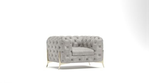 S-Style Möbel Casero Chesterfield-Sessel Für Wohnzimmer Loungesessel Cocktailsessel Wartezimmer Einzelsessel Mit Goldenen Metallfüßen Sofa Sessel & Stühle Lounge Grau 125x100x75 cm