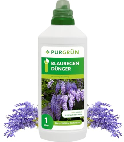 Purgrün® Blauregen-Dünger 1 Liter – Spurennährstoffe für intensive Blüten – Extra Kalium fördert die Widerstandskraft – Ergiebiges Konzentrat für 200 Liter Gießwasser – Premium-Flüssigdünger