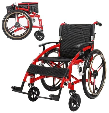 NRNQMTFZ Sportrollstühle,Superleichter Rollstuhl mit Aluminiumrahmen,Rollstuhl für Behinderte,Faltbar Leicht Reiserollstuhl,ergonomischer Sitz