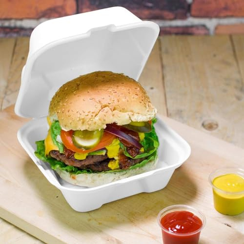 encase Biodegradable Sugarcane Clamshell Takeaway Box 6 x 6 Inch - Pack of 50 - Eco-friendly Packaging