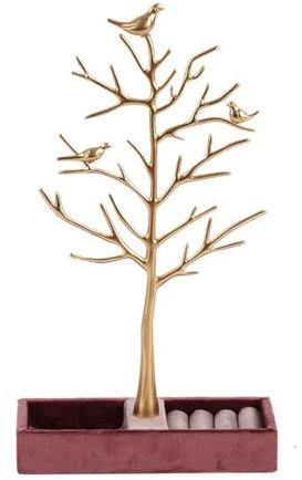 Arbre à Bijoux avec Plateau en Daim, Présentoir à Bijoux, Collier, Boucles D'oreilles, Organisateur, Arbre à Oiseaux, Présentoir à Bijoux, Support de Collier, Boucle D'oreille, Organisateur pour Femme