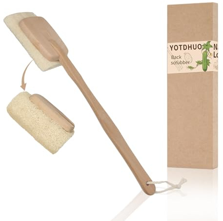 Natural Loofah with Handle,Back Scrubber for Shower Exfoliating Luffa On a Stick (1Pack) (Brush)