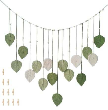 Wondramble Makramee wandbehang,Boho makramee wandteppich,Mit 10 Holzklammer,Wohnzimmer,Schlafzimmer,Büro,WandDekoration(120x75cm) (Grün-1)