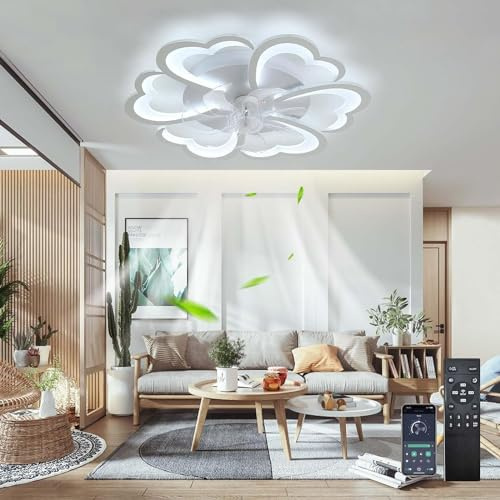 LYSDjia Deckenventilator Mit Beleuchtung Intelligenter und Fernbedienung moderner 68cm Blumendesign Flacher dimmbarer Innen Deckenleuchte Mit Ventilator für Schlafzimmer Wohnzimmer Küche Kinderzimmer