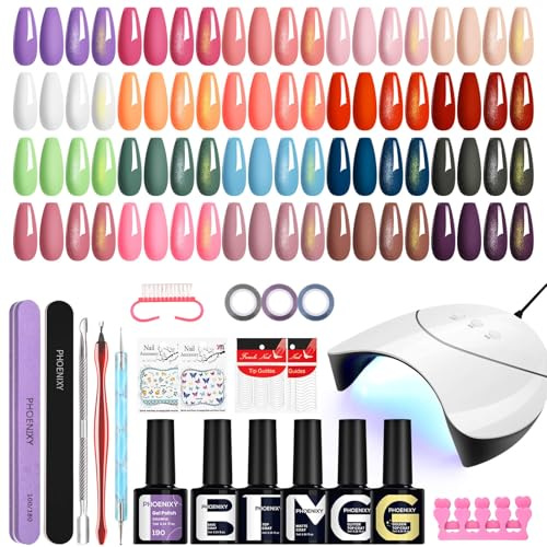 Phoenixy Kit Semipermanente Unghie 20 Colori Kit Unghie Gel Completo con Base e Top Coat Semipermanente Unghie 36W U V/LED Lampada Set Unghie per Principianti