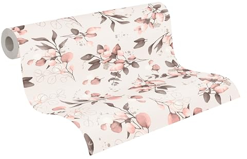 A.S. Création Pure Elegance Vliestapete mit floralem Muster 0,53 x 10,05 m – Rosa, Pink, Gold - Tapete mit Blättermotiv Made in Germany - 397681