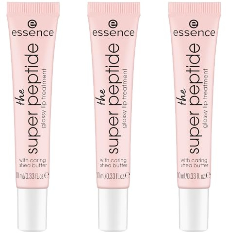 essence the super peptide glossy lip treatment, Lippenbalsam, Nr. 01, Transparent, glättend, mit Vitaminen, vegan, ohne Parabene, ohne Mikroplastikpartikel, Nanopartikel frei, 3er Pack (3x10ml)