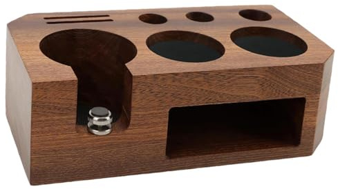 LOVIVER Espresso Tamping Station Wooden Coffee Tamper Station Base Espresso Tamp Stand Universal Coffee Tamper Holder for Shop, fits 51mm 54mm