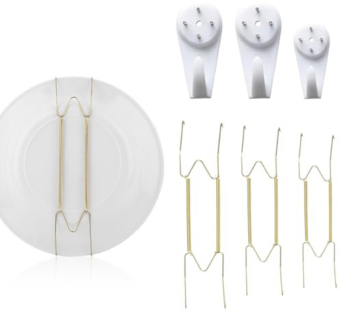 UYVPAER Juego de soportes W para platos, 6/8/10 pulgadas, acero inoxidable, ganchos verticales, decoración antigua