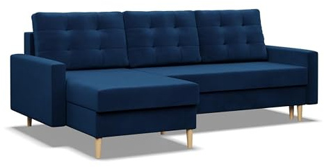 Mebligo - Ecksofa mit Schlaffunktion und Bettkasten BLANK, 223x88x140 cm, Universelles Eckcouch, Rechte oder Linke Seite Couch, Wohnzimmer Schlafsofa. L Couch mit Schlaffunktion - Blau