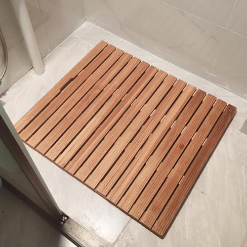 Caillebotis Douche Tapis de Douche Antidérapant en Bois de Poirier Naturel Non Peint, Planche de Douche en Bois à Drainage Rapide pour L'extérieur et L'intérieur, Accessoires de Salle de Bain(110cmx11