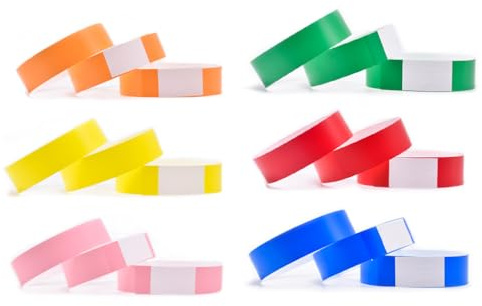 Abiyou 600 Pezzi Impermeabili Braccialetti Colorati, Braccialetti di Identificazione, Braccialetti di Carta per Eventi, Braccialetti per Feste,Festival Braccialetti,per Feste,Eventi,Festival(6 Colori)