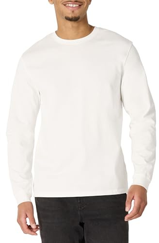Amazon Essentials Men's Heavyweight Relaxed-Fit Long-Sleeved T-Shirt, White, M