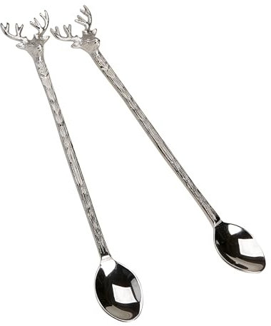 Set of Two 19cm Long Stags Head jam/Chutney etc. Spoons in Presentation Box