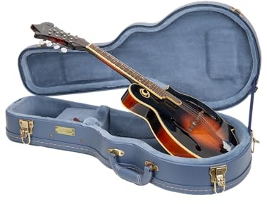 Crossrock Relief Series Mandolin Case for F-Style | Carved Smoke Blue Finish, Velvet Interior, Arched Top, Secure Latch System – F-Style Fit -Smoke Blue (CRW630MFSB)