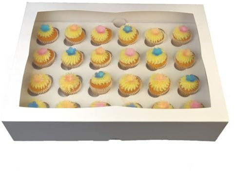 LARRYROO PREMIUM Ultra White Windowed Mini Cupcake Boxes for 24 Cup Cakes & inserts (10)