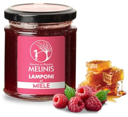Miele di Acacia Bio con Lamponi – 65% Miele Crudo, 25% Purea di Lamponi e Succo di Limone – Spalmabile Naturale Senza Zuccheri Aggiunti, 230g - Melinis