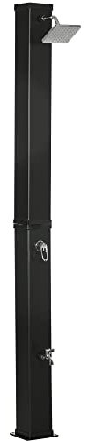 Outsunny Doccia Solare da Giardino 40 Litri, Acqua Calda Fino a 60°C, Soffione Girevole e Rubinetto per Piedi, Collegamento per Tubo da Giardino, Nero
