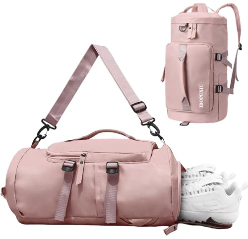 IBOPUXIU Bolsa Deporte Rosado Impermeable para Mujer, Bolsa de Gimnasio con Compartimento para Zapatos y Diseño Elegante, Ideal para Fitness y Viajes