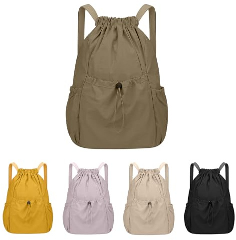 Risipu Rucksack mit Kordelzug, wasserdicht, große Kapazität, Kordelzugbeutel mit mehreren Taschen, Turnbeutel mit Kordelzug für Männer und Frauen, Schwimmen, Sport, Fitness, Reisetaschen, braun
