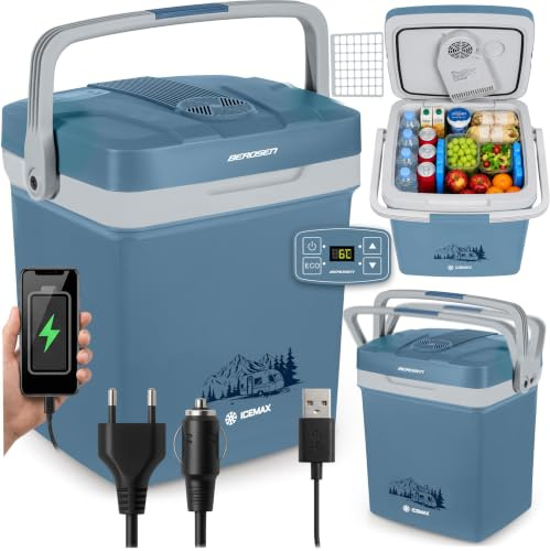 Berdsen Kühlbox Thermobox Auto Camping 12V/230V Mit Heizfunktion USB 41 x 30 x 48,5 cm 29 L