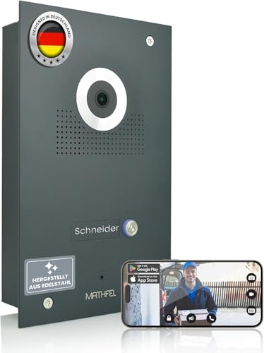 Mathfel Videocitofono IP WLAN, 1 casa di famiglia, antracite, da incasso, grandangolo di 170°, Full HD, visione notturna, controllo app, campanello IP con fotocamera, campanello Wi-Fi