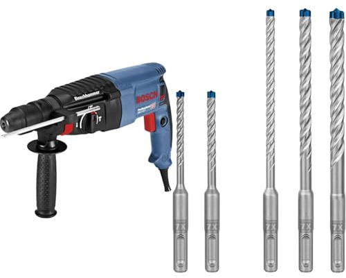 Bosch Professional Bohrhammer GBH 2-26 F (830 Watt, Wechselfutter SDS-plus, Schlagenergie: 2,7 J, im Koffer) + 5x Expert SDS plus-7X Hammerbohrer Set (für Stahlbeton, Ø 5-10 mm)