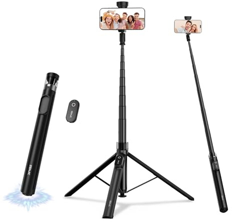 SEAJIC 66 Automatic Phone Tripod Stand with Remote, Cell Phone Tripod for iPhone Video Recording & Live Streaming, Adjustable Selfie Stick Tripod for Content Creators, Vloggers (Black)