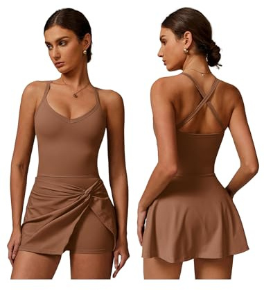 ABEHIK Mini robe de tennis pour femme avec short intégré et bretelles spaghetti à nouer sur le devant et dos nu