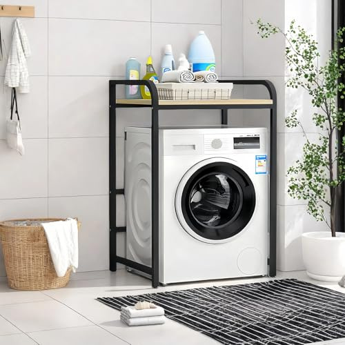 YTLEMON Waschmaschine Trockner Schrank, Waschmaschinenregal 2 Ebenen, Verstellbares Stapel-Set über Waschmaschinen, Tragfähigkeit 400 kg für Badezimmer Waschküche (Black-A-2F,70x60x110cm)