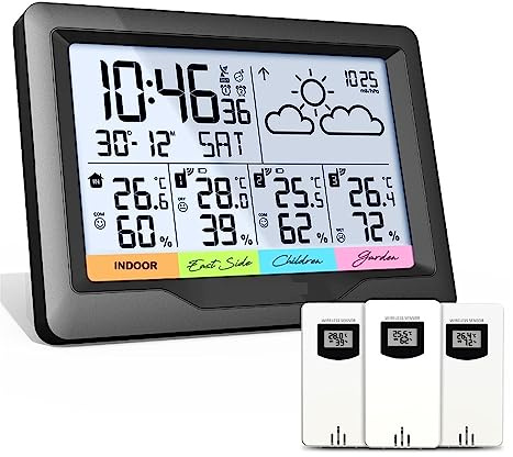 Estación Meteorológica Profesional Interior Exterior Pronóstico Digital Higrómetro Humedad Temperatura Pantalla 3 Sensor Auto