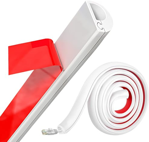 2M White Silicone Cable Trunking Self Adhesive Cable Tidy Hider for 1 Electric Cords Mini Wire Channel Cover for Wall Flexible Cables Covers Hider Conduit for Trunking Home & Office Trim (White, 2M)