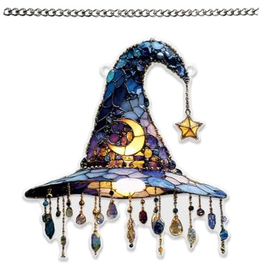 Charming Moonlight Witch Acrylic Stained Glass Window Hanging Sun Catcher Decor Stained Panel Hangings Wall Halloween Decor, for Friends and Family