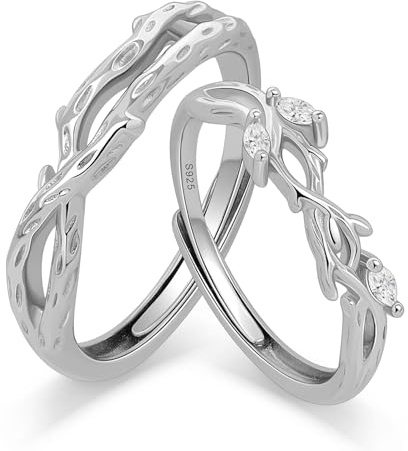 Meissa Alianzas Plate de Pareja Anillos de Compromiso Ajustables para Plata de Ley 925 Mujer 4,2mm con Circonitas & Hombre 5mm Juego Joyería Nupcial Regalo Boda Promesa (Juego de dos anillos)